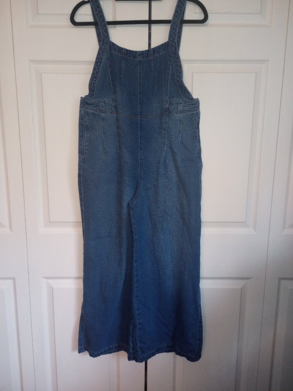Y2K Blue Denim Wide Leg Overalls Pockets Adjustable Straps M